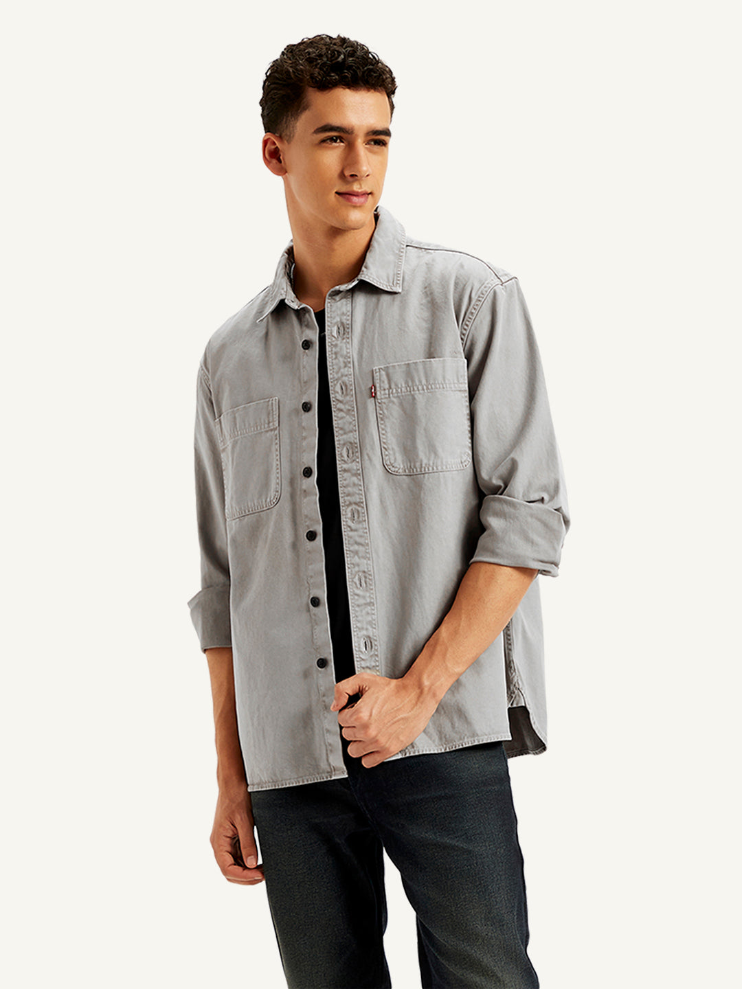 Men's Solid Straight Fit Denim Shirt