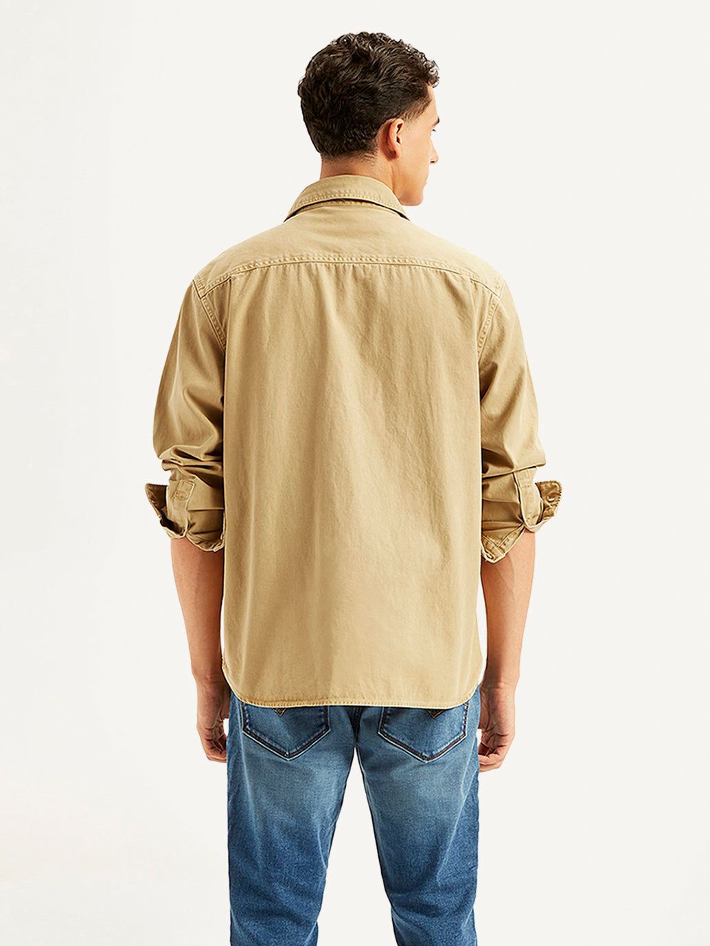 Men's Solid Straight Fit Denim Shirt - Back View