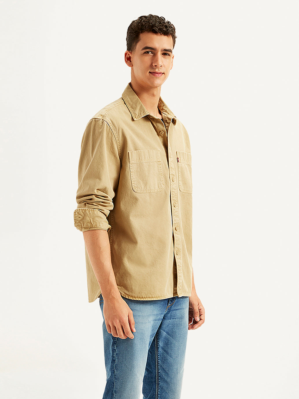 Men's Solid Straight Fit Denim Shirt - Side View