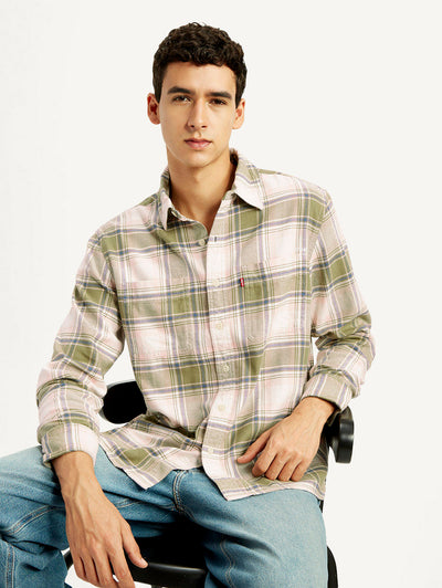 levi's Men's Plaid Khaki Spread Collar Flannel Shirt-picture-24