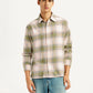 Men's Plaid Khaki Spread Collar Flannel Shirt - Styleshot View