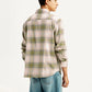 Men's Plaid Khaki Spread Collar Flannel Shirt - Back View
