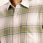 Men's Plaid Khaki Spread Collar Flannel Shirt - Detail View