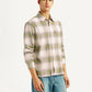 Men's Plaid Khaki Spread Collar Flannel Shirt - Side View