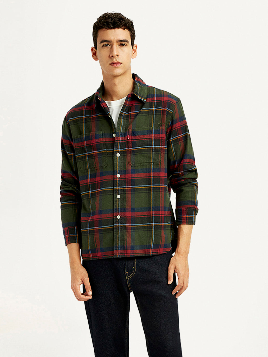 Men's Plaid Multicolor Spread Collar Flannel Shirt - Styleshot View