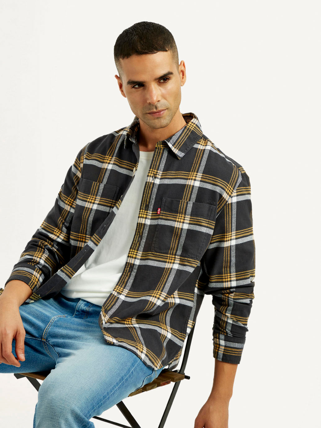 Men's Flannel Checkered Multi Color Spread Collar Shirt