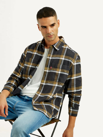 Men's Flannel Checkered Multi Color Spread Collar Shirt-image-41