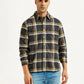 Men's Flannel Checkered Multi Color Spread Collar Shirt - Front View