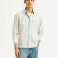 Men's Striped Multi Color Spread Collar Flannel Shirt - Styleshot View
