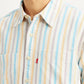 Men's Striped Multi Color Spread Collar Flannel Shirt - Detail View