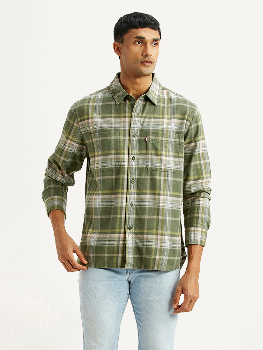 Men's Checkered Olive Relaxed Fit Shirt