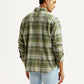 Men's Checkered Olive Relaxed Fit Shirt - Back View