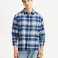 Men's Checkered Blue Relaxed Fit Shirt - Front View