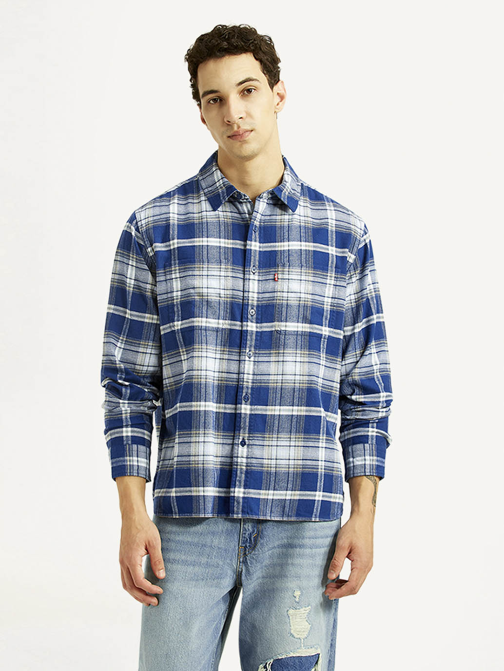 Men's Checkered Blue Relaxed Fit Shirt