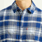 Men's Checkered Blue Relaxed Fit Shirt - Detail View