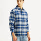 Men's Checkered Blue Relaxed Fit Shirt - Side View