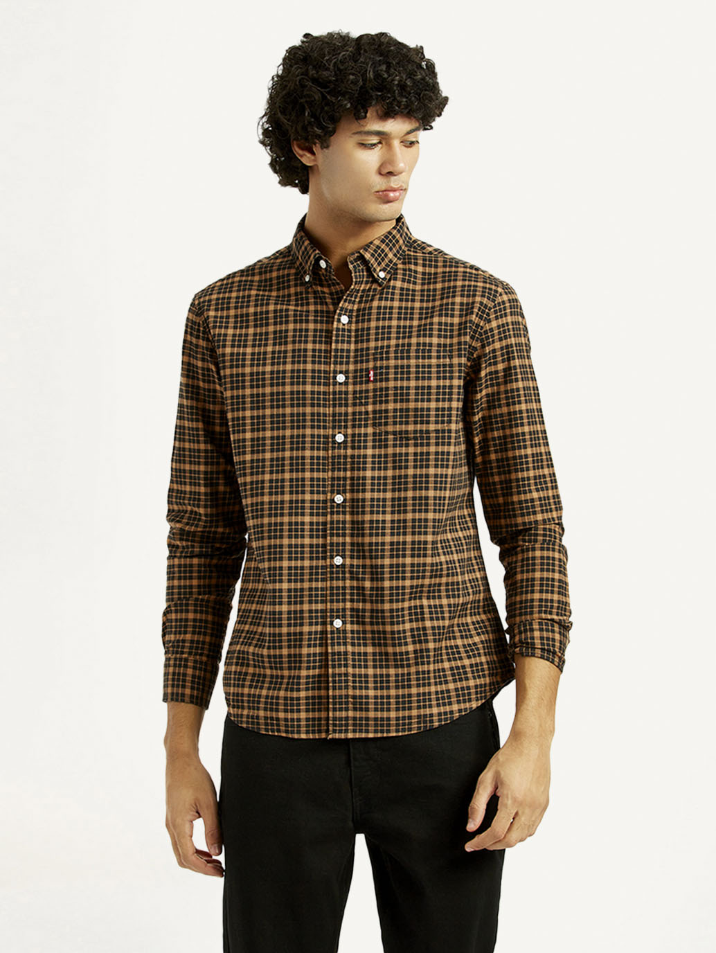 Men's Checkered Slim Fit Shirt - Front View