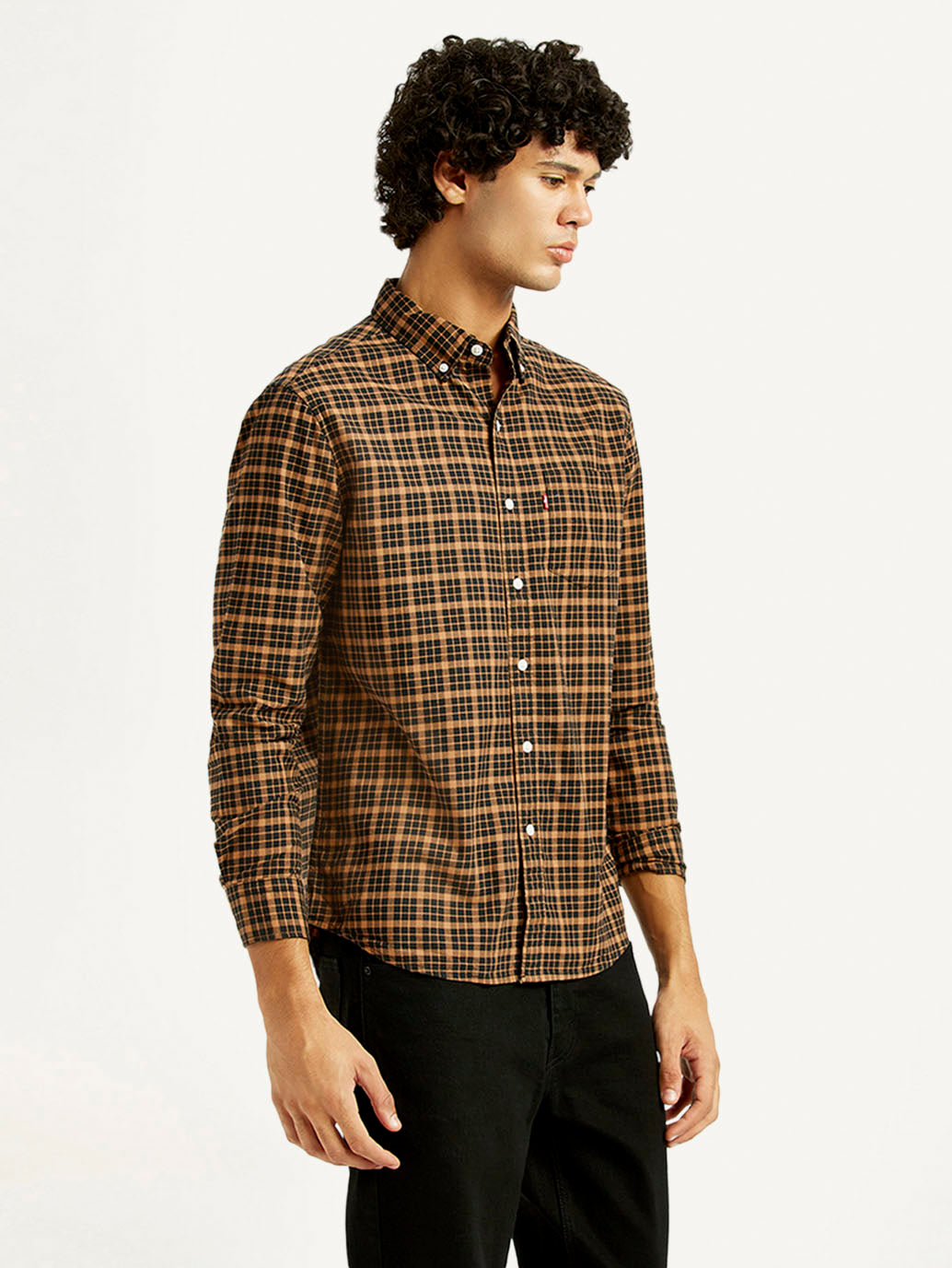 Men's Checkered Slim Fit Shirt - Side View