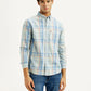 Men's Checkered Light Blue Slim Fit Shirt - Front View