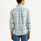 Men's Checkered Light Blue Slim Fit Shirt - Back View