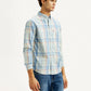 Men's Checkered Light Blue Slim Fit Shirt - Side View