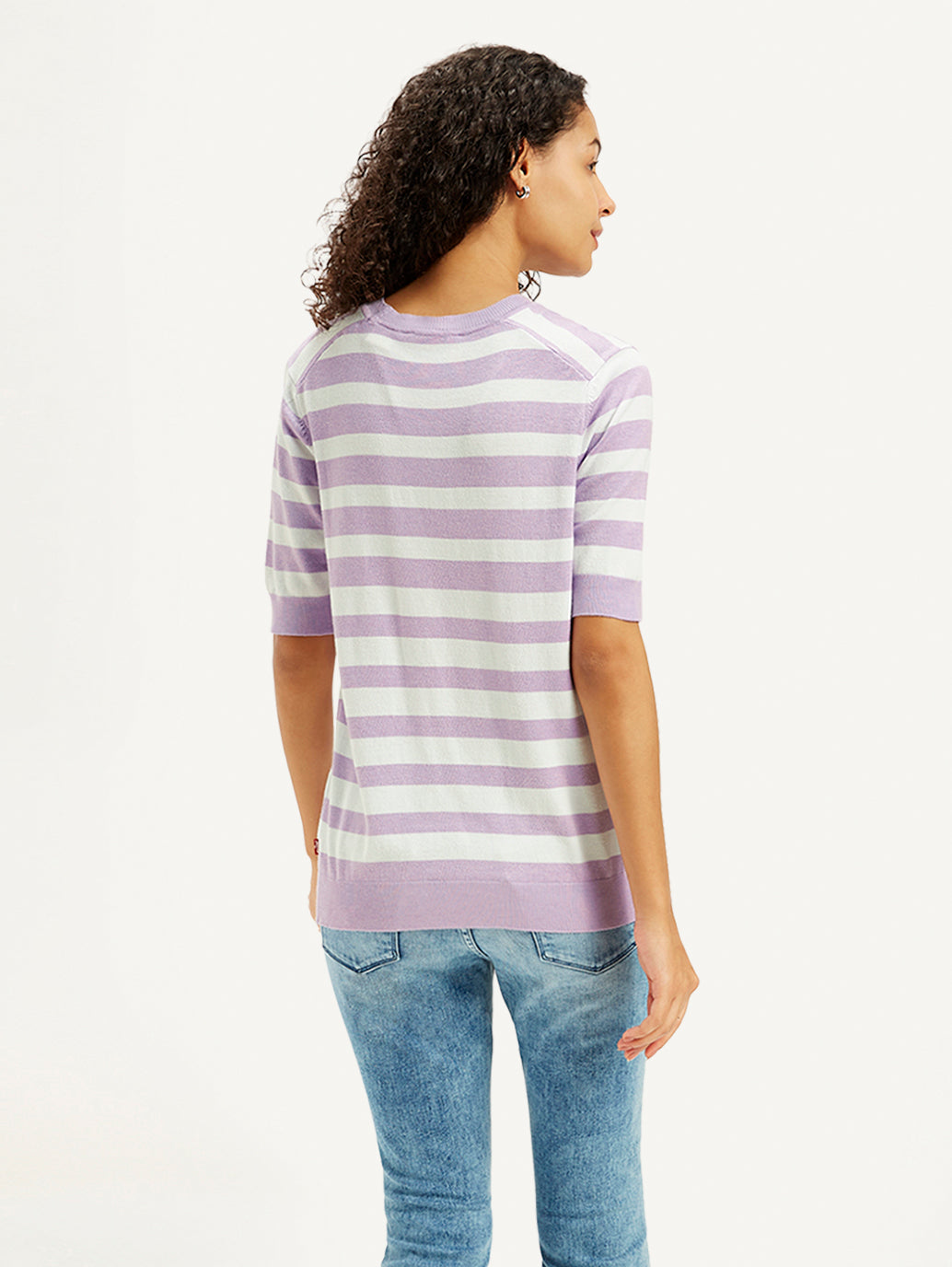 Women's Striped Lavender Crew Neck Sweater