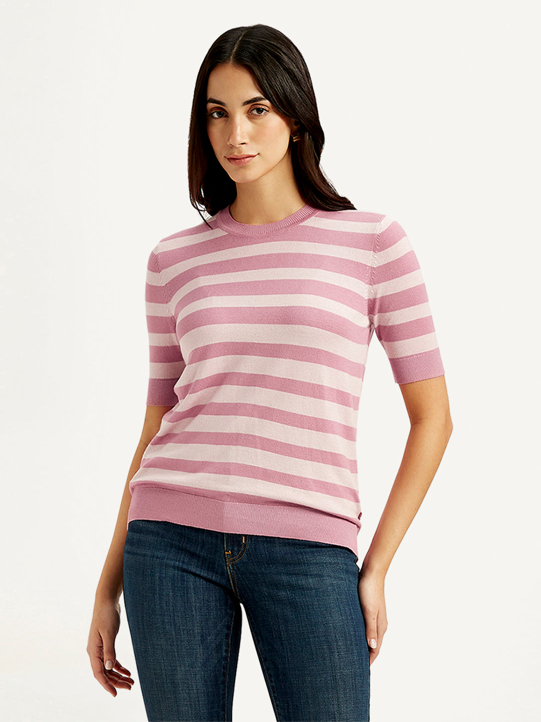 Women's Striped Pink Crew Neck Top