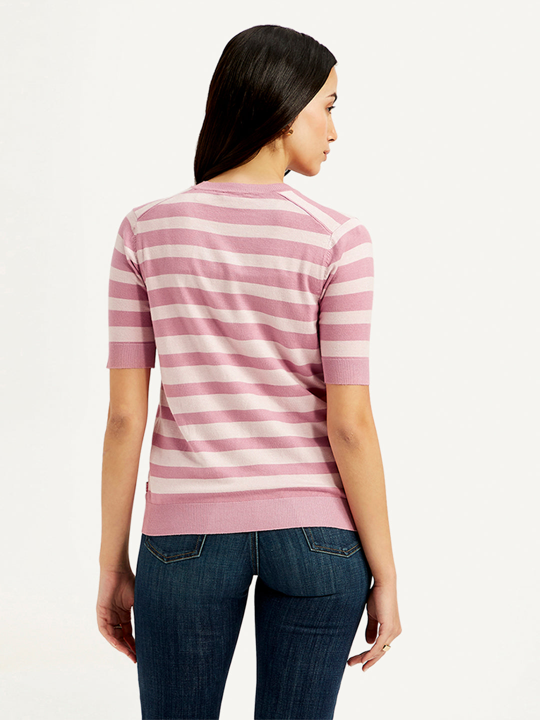 Women's Striped Pink Crew Neck Top