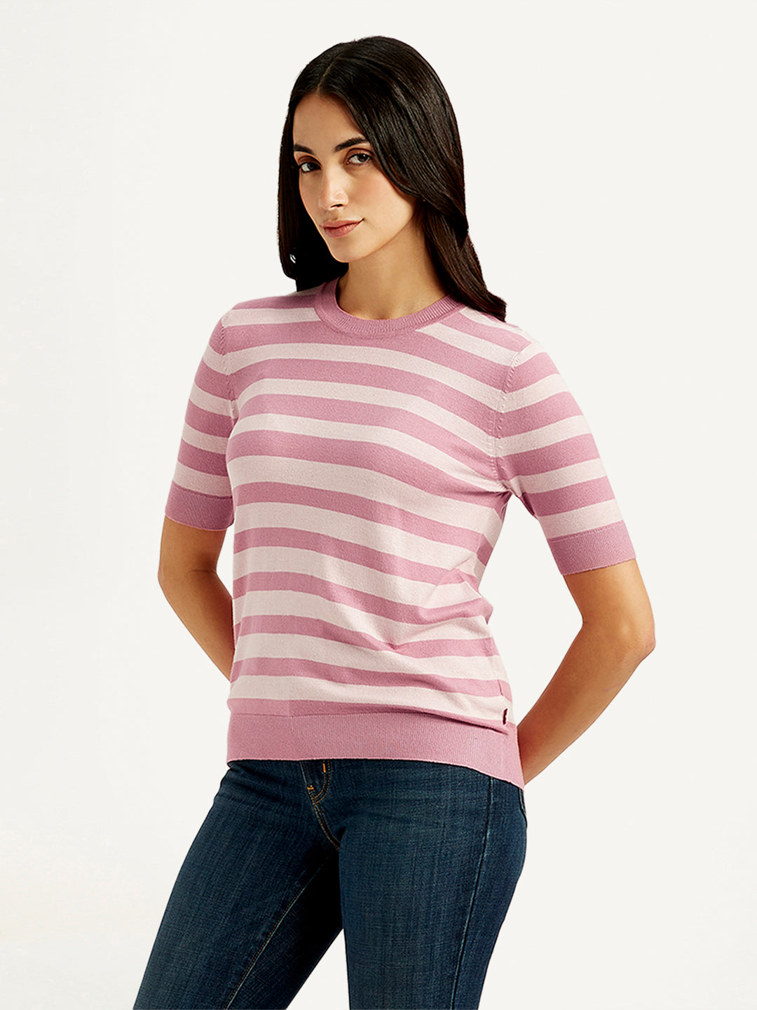 Women's Striped Pink Crew Neck Top