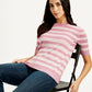 Women's Striped Pink Crew Neck Top