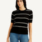 Women's Striped Black Crew Neck Top