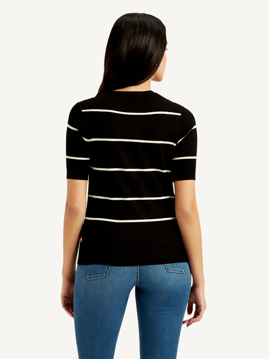 Women's Striped Black Crew Neck Top