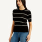 Women's Striped Black Crew Neck Top