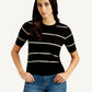 Women's Striped Black Crew Neck Top