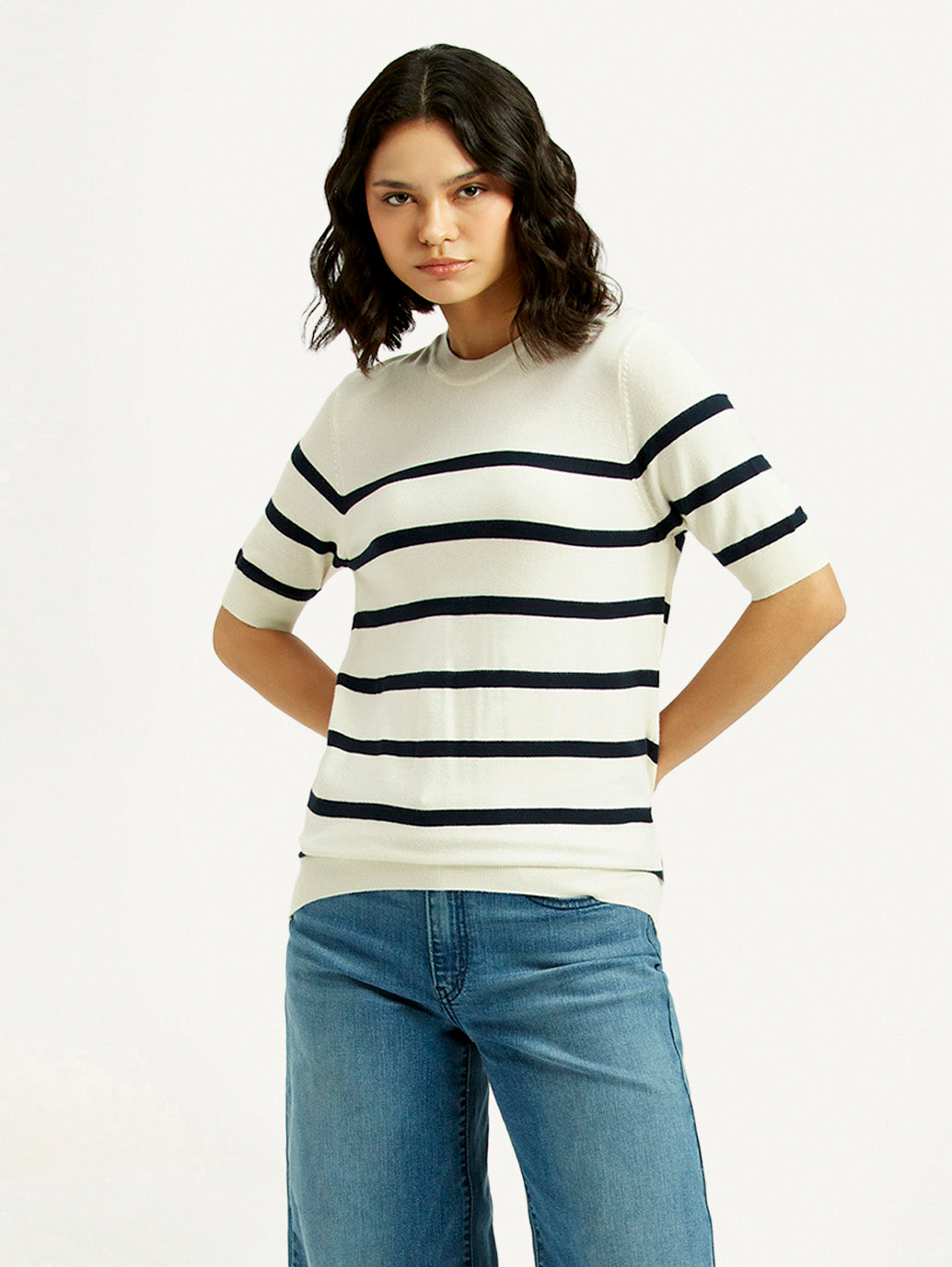 Women's Striped Crew Neck T-shirt - Styleshot View