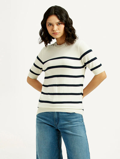 Women's Striped Crew Neck T-shirt-image-38