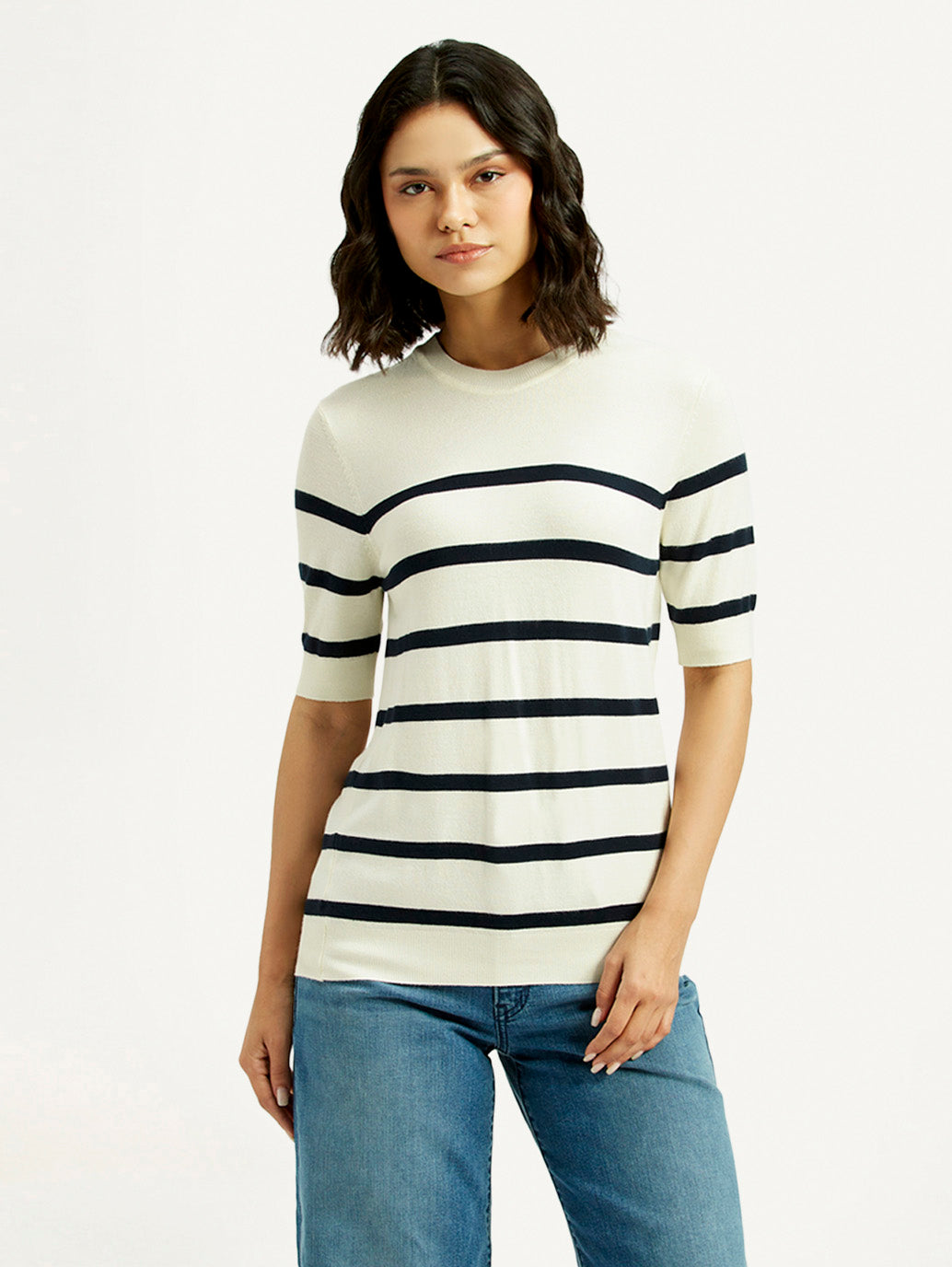 Women's Striped Crew Neck T-shirt - Front View