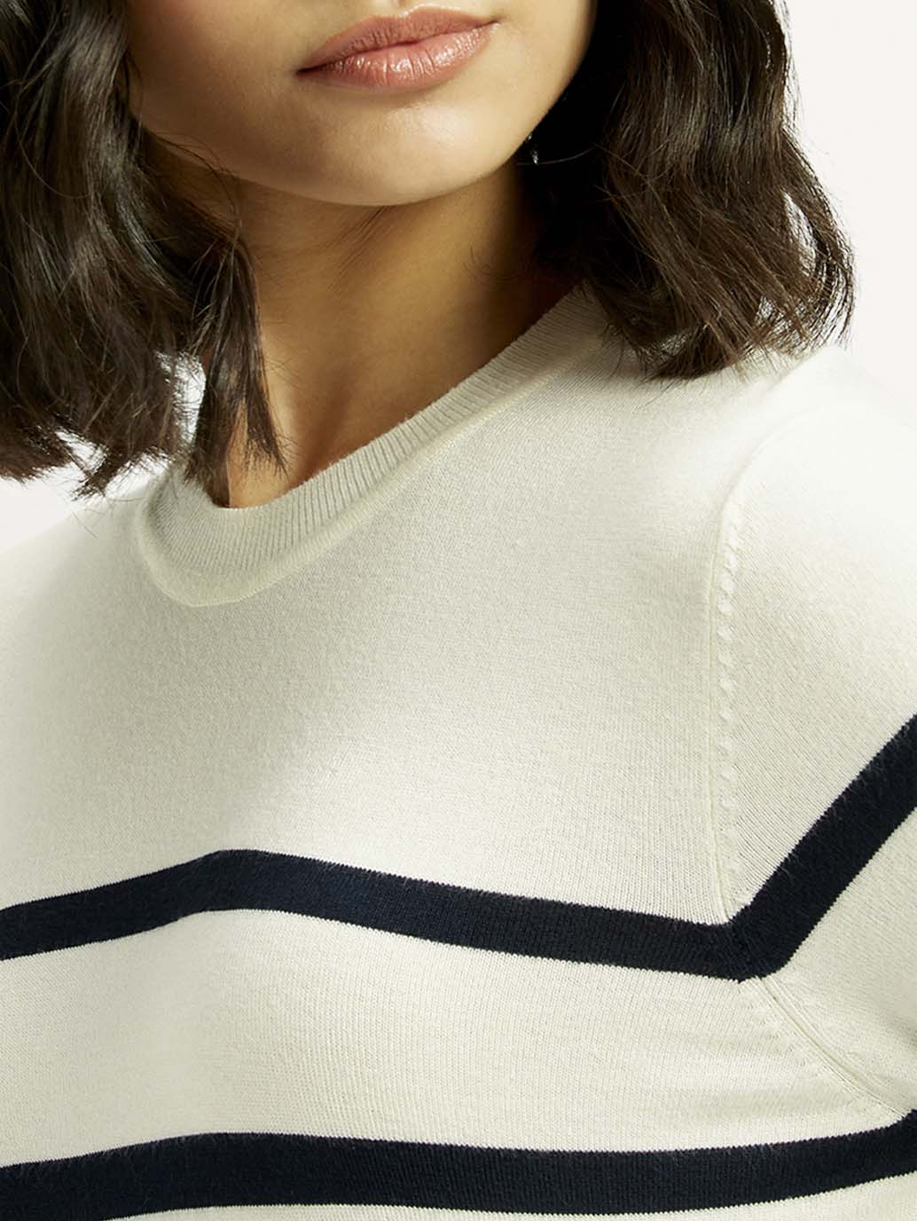 Women's Striped Crew Neck T-shirt - Detail View