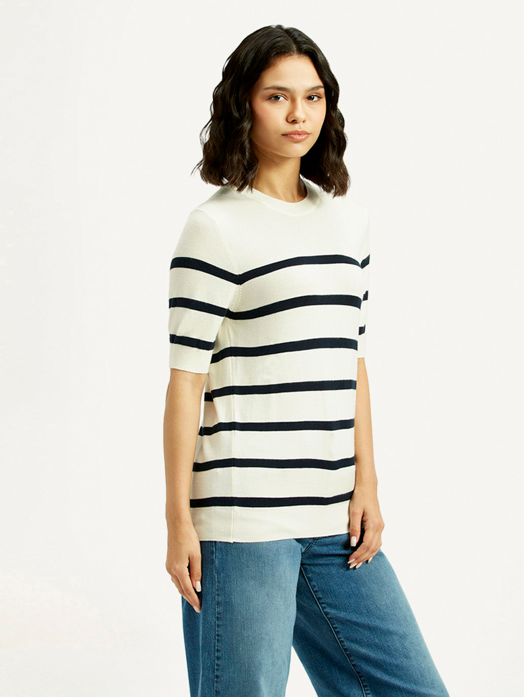 Women's Striped Crew Neck T-shirt - Side View