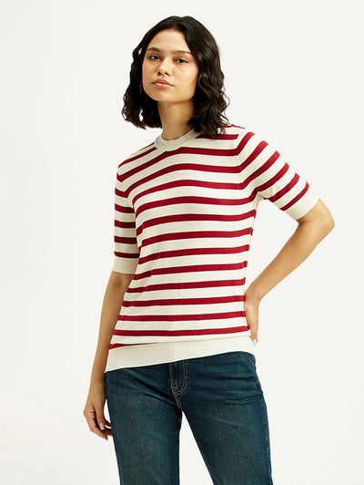 Women's Striped Crew Neck T-shirt-image-5