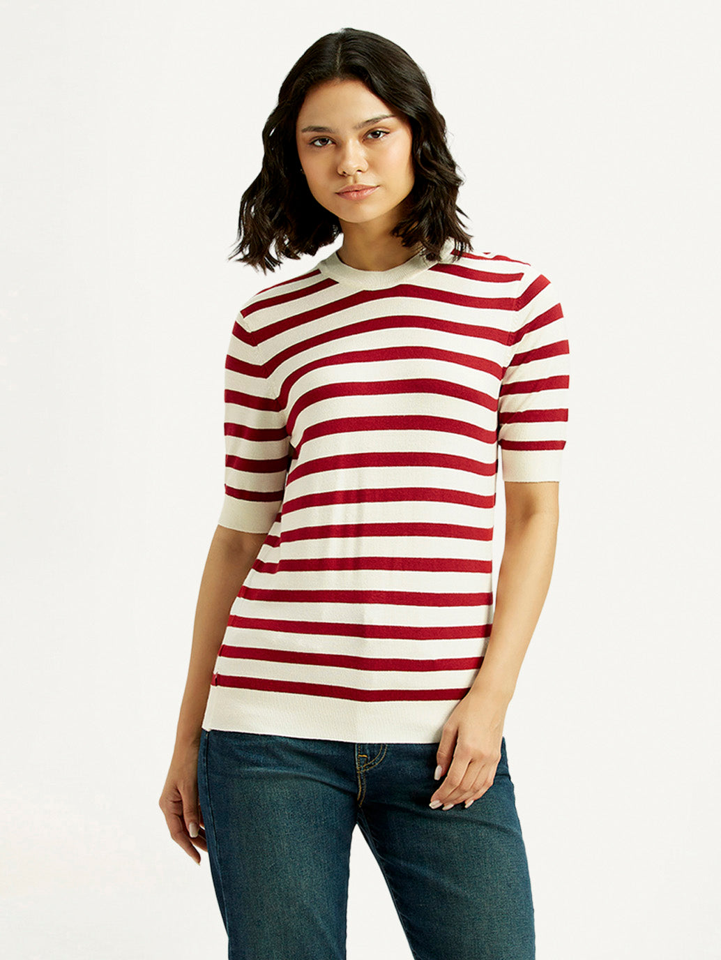 Women's Striped Crew Neck T-shirt - Front View