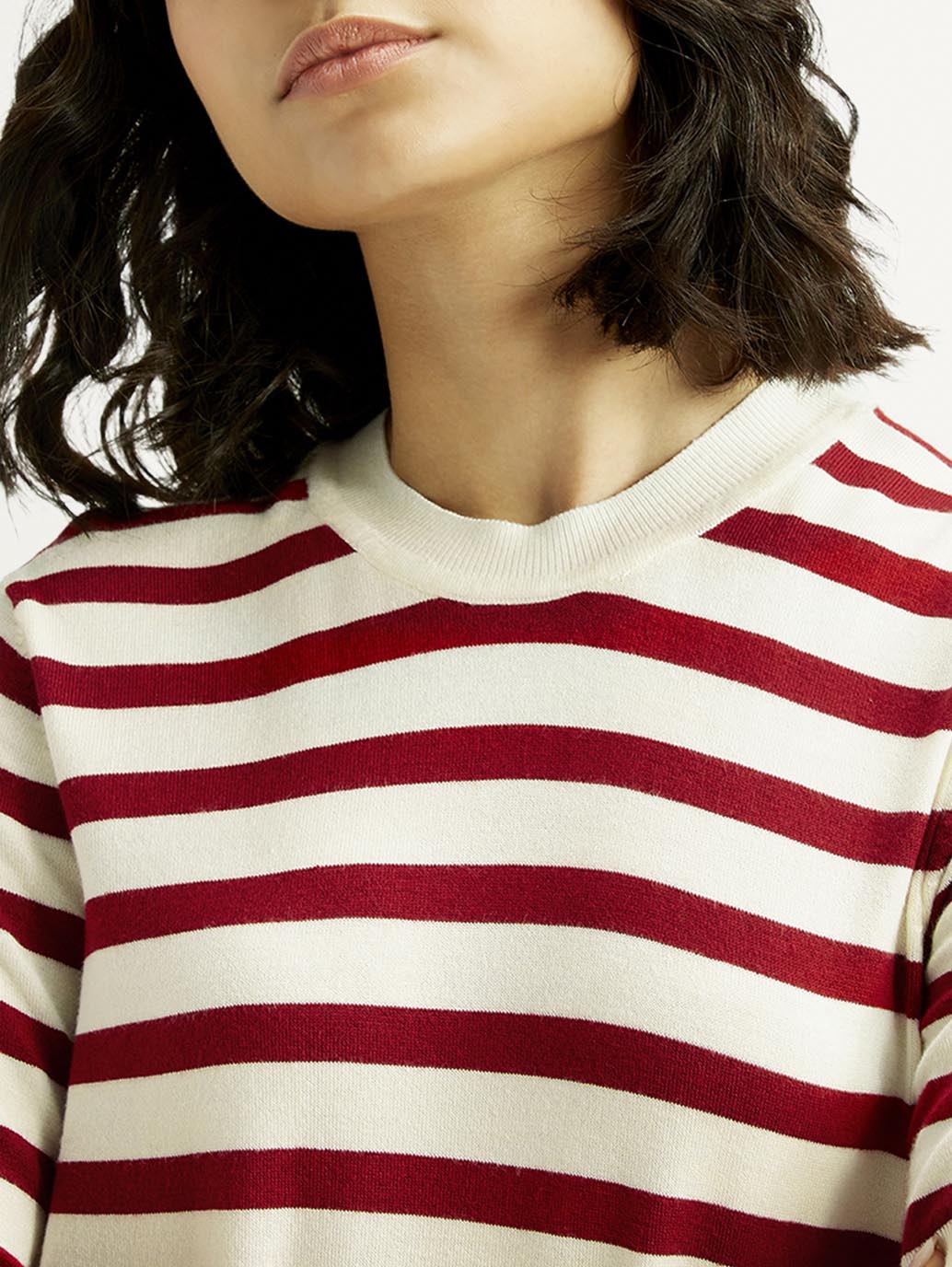 Women's Striped Crew Neck T-shirt - Detail View