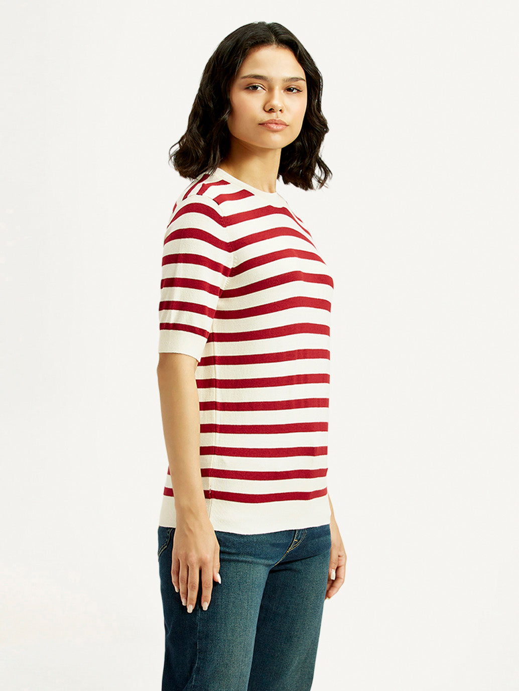 Women's Striped Crew Neck T-shirt - Side View