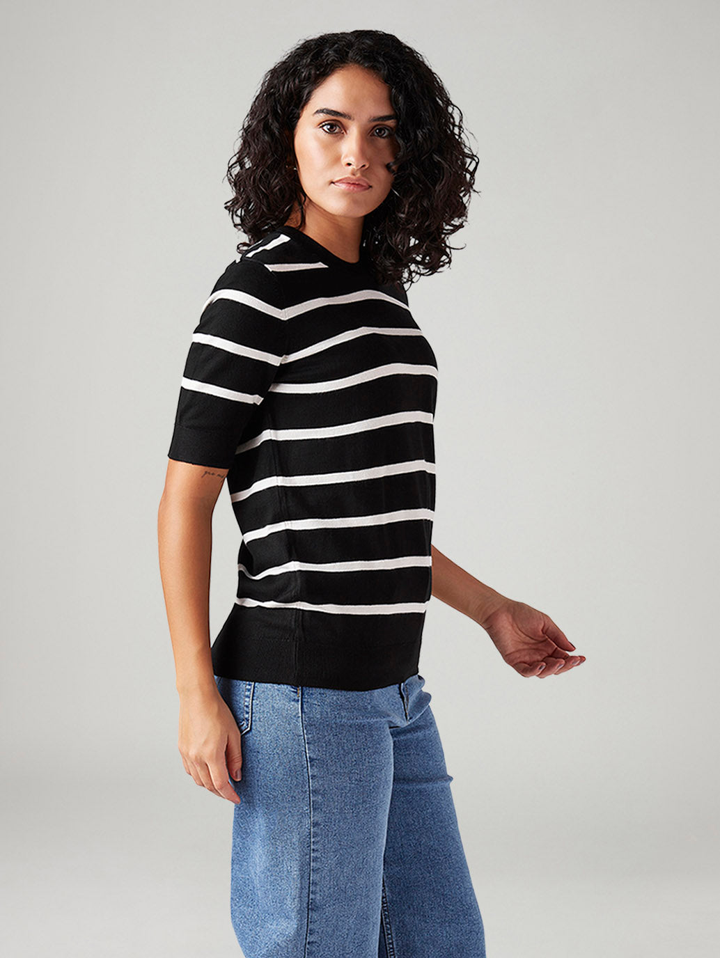 Women's Striped Regular Fit T-Shirt - Side View
