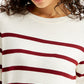 Women's Striped White Crew Neck Sweater - 942abf2a-02ad-4d46-a002-ab2e381a153e View
