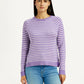 Women's Striped Lavender Crew Neck T-shirt - Front View