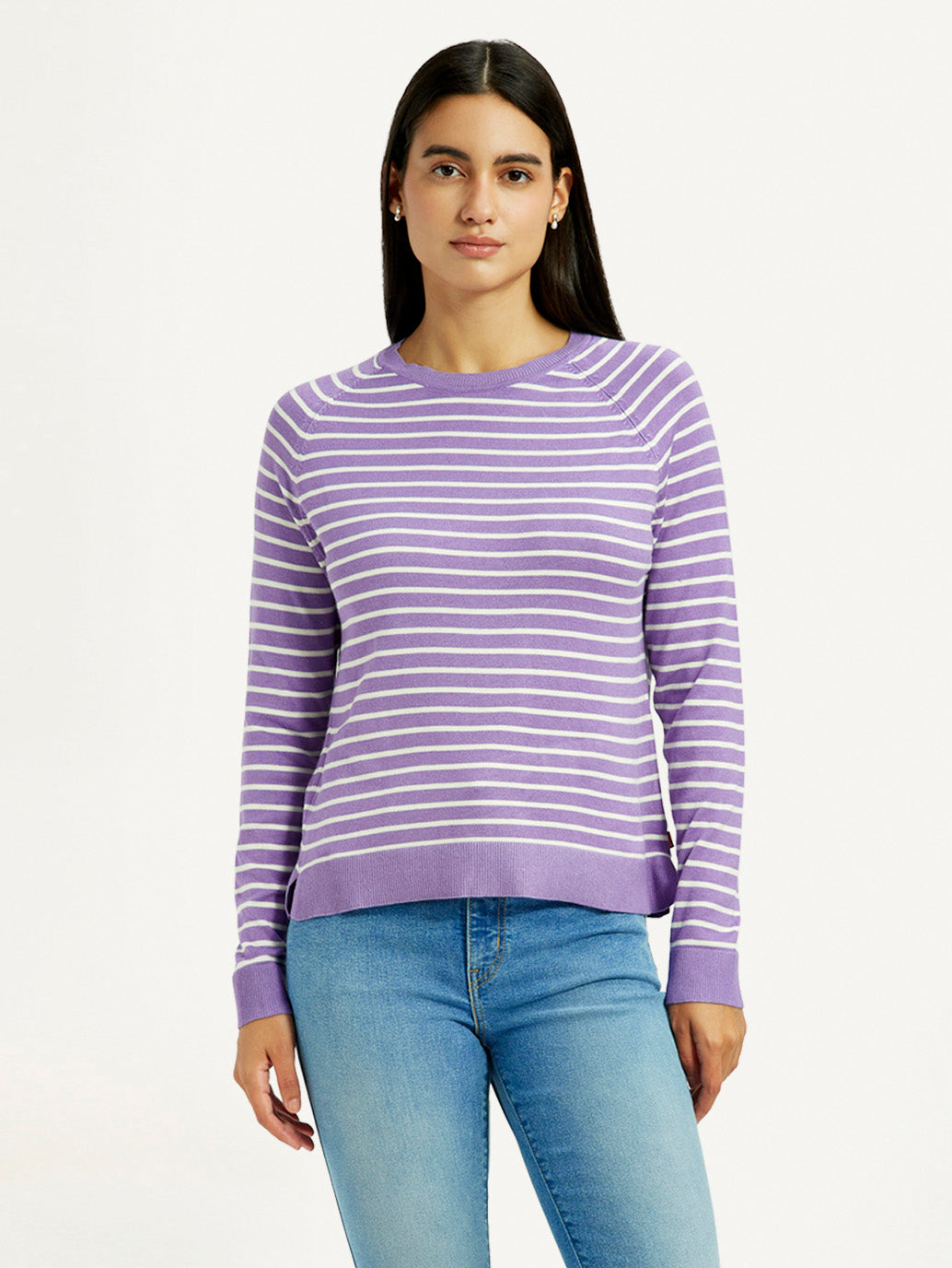 Women's Striped Lavender Crew Neck T-shirt