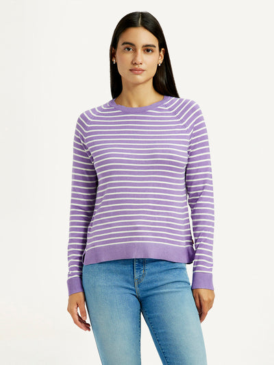 Women's Striped Lavender Crew Neck T-shirt-image-20