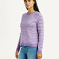 Women's Striped Lavender Crew Neck T-shirt - Side View