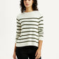 Women's Striped Off White Crew Neck T-shirt - Front View